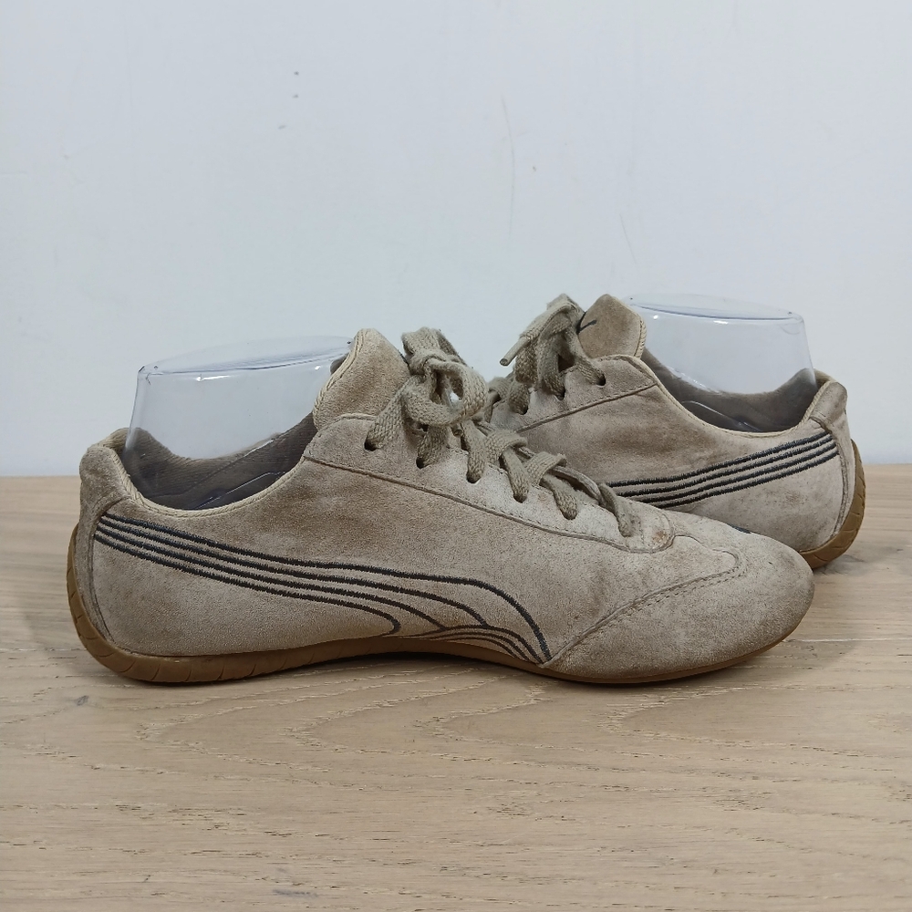 Vintage Puma Beige Suede Lace-Up Low Profile Indoor Training Sneakers 272 - Picture 2 of 12